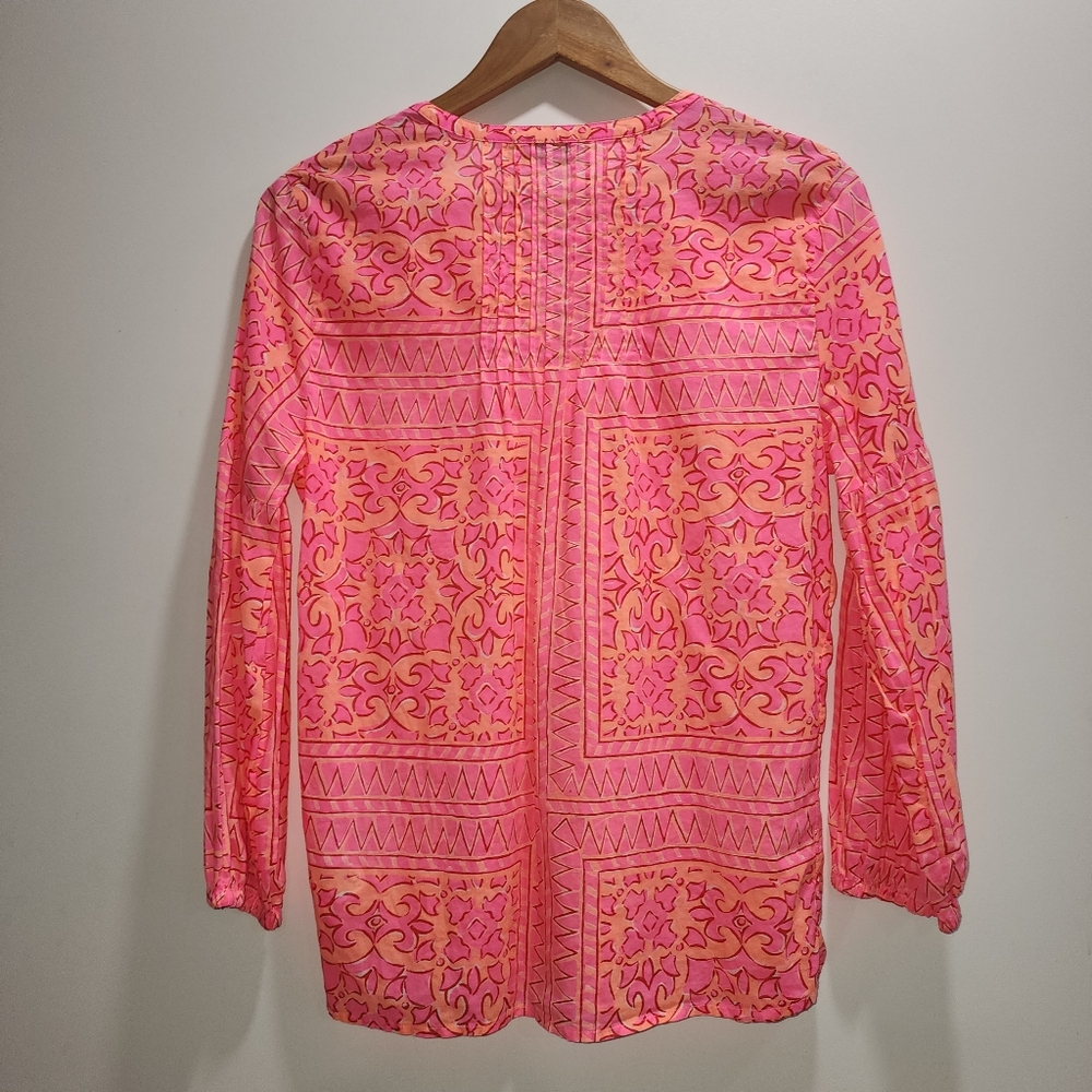 Vineyard Vines Tortola Scarf Print Pleated Top Vibrant Pink Size S - Picture 2 of 4